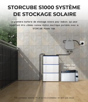 STORCUBE S1000 Batterie Solaire, Systeme de Stockage Solaire 1024Wh, Connectes au Reseau, Batterie LiFePO4, etanche IP65, Installati