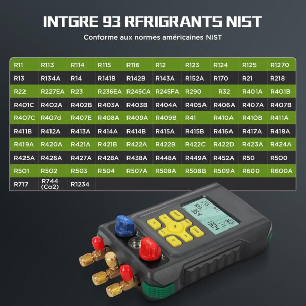 KAISAL Digital Air Conditioning Pressure Gauge for 93 Refrigerants R410a R32 R22 R1234YF HAVC Refill Pressure Gauge