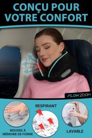 Coussin de voyage FLOWZOOM - mousse mémoire, côtés rehaussés