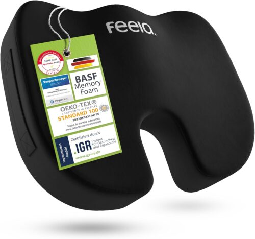 feela. Coussin de siege orthopedique 3 degres de durete pour le bureau, en cas de douleurs au coccyx, en fauteuil roulant, couv