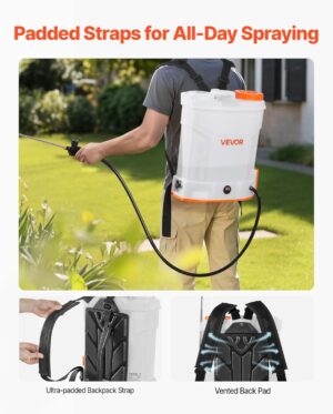VEVOR Pulverisateur a Dos Electrique a Batterie 12 L, Reglable 0-6,2 Bar, avec 2 Lances, 5 Buses, Batterie 18 V 2 Ah, Pulverisateur