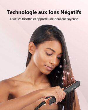 ANNLARY Lisseur Cheveux 2.5 cm, Lisseur Boucleur 2 en 1 Plaques Ceramique Ionique Titane, Double Tension (110-240V) pour Cheveux