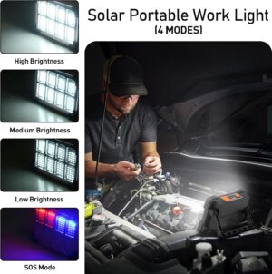 OHAYORI Projecteur LED Rechargeable Portable, Lampe de Travail Etanche, Lumiere USB 4 Modes Avec Panneau Solaire Pour Camping, Garag