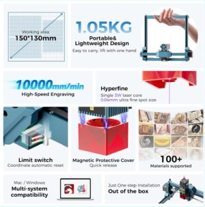 Sculpfun C1 Mini Machine de Gravure Laser Graveur Laser 3w, Haute PreCision de 0,04 Mm, PreT a L'Emploi, IdeAl Pour Les DeButants,