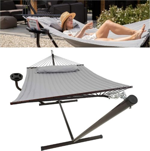 Vita5 Hamac sur Pied 2 Places avec Coussin, Hamacs Double Portable, Support Solide en Acier revetu, Charge Max de 200 Kg, Hauteur Re