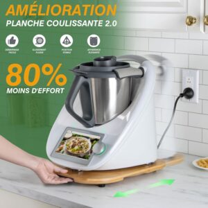 PUERSI Planche Coulissante pour Thermomix TM6TM5, 2e Generation, Planche Support pour Thermomix, Bambou Bois PlateauSlider avec Ro