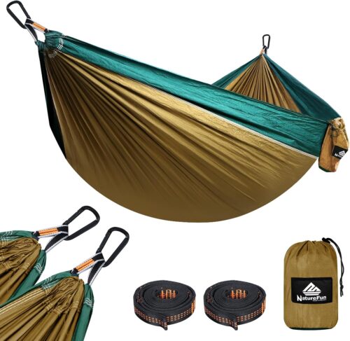 NATUREFUN Hamac Ultra-leger de Voyage Camping 300 kg Capacite de Charge,(275 x 140 cm) Nylon a Parachute 2 x Mousquetons de quali