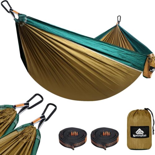 NATUREFUN Hamac Ultra-leger de Voyage Camping 300 kg Capacite de Charge,(275 x 140 cm) Nylon a Parachute 2 x Mousquetons de quali
