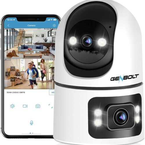 GENBOLT Indoor WiFi Surveillance Camera, CCTV Home IP Security Camera Dual Lens 360 Intelligent Human Detection, Nanny Pet Dog Cam,