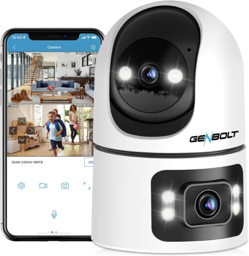 GENBOLT Indoor WiFi Surveillance Camera, CCTV Home IP Security Camera Dual Lens 360 Intelligent Human Detection, Nanny Pet Dog Cam,