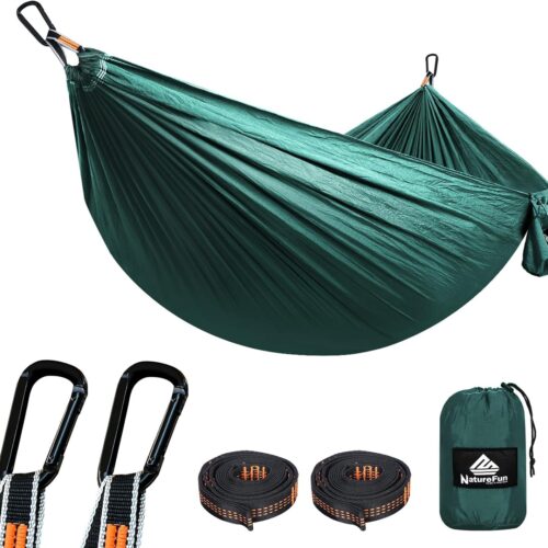 NATUREFUN Hamac Ultra-leger de Voyage Camping 300 kg Capacite de Charge,(275 x 140 cm) Nylon a Parachute 2 x Mousquetons de quali