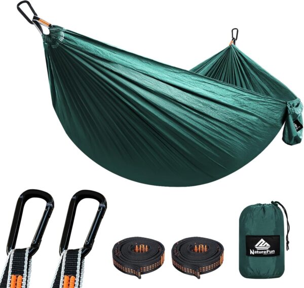 NATUREFUN Hamac Ultra-leger de Voyage Camping 300 kg Capacite de Charge,(275 x 140 cm) Nylon a Parachute 2 x Mousquetons de quali
