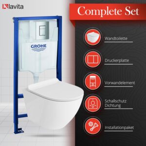 Grohe Rapid SL WC Wall Unit with Actuator Plate Lavita Wall Toilet without Flush System Toilet Seat with Soft-Close Soft-Close M