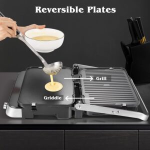 AMZCHEF Gril de contact multifonctionnel 4 en 1, Grille, Gaufrier SandwichMaker avec 4 plaques amovibles antiadhesives, temps et t