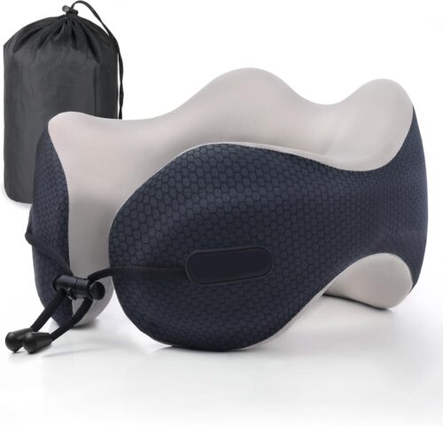 Coussin de Voyage, Oreiller de Voyage Memoire Forme, Ergonomique Coussin Voyage Avion Adulte Travel Neck Pillow avec Sac de Rangemen