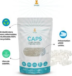 Snadi - 1000 Gelules de Gelatine Vides Taille 00 Transparentes Qualite Pharmaceutique Emballage Biodegradable Ideal pour V