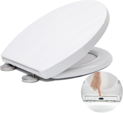 Soft-Close Toilet Seat with Quick Release for Easy Cleaning, Standard Oval Toilet Seat, Top Mount, Universal Toilet Seat, Anti-Snap,