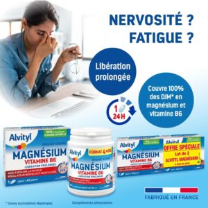 Alvityl Magnesium 300mg Vitamine B6 - Liberation Prolongee - Diffusion lente et progressive - Magnesium d'origine Marine - Stress,