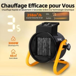 SIAL Chauffage Soufflant 3000 W - Radiateur electrique - Ceramique - Chauffage Industriel - Chaleur Rapide 3 Secondes - Thermostat