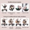 BEBBY Poussette 3 en 1, Poussettes Combinee Portable Pliant en Un Clic,Poussettes Citadines Avec Siege Auto, Poussette Canne Paysage