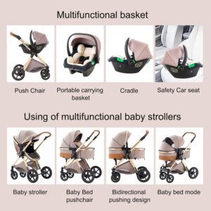 BEBBY Poussette 3 en 1, Poussettes Combinee Portable Pliant en Un Clic,Poussettes Citadines Avec Siege Auto, Poussette Canne Paysage