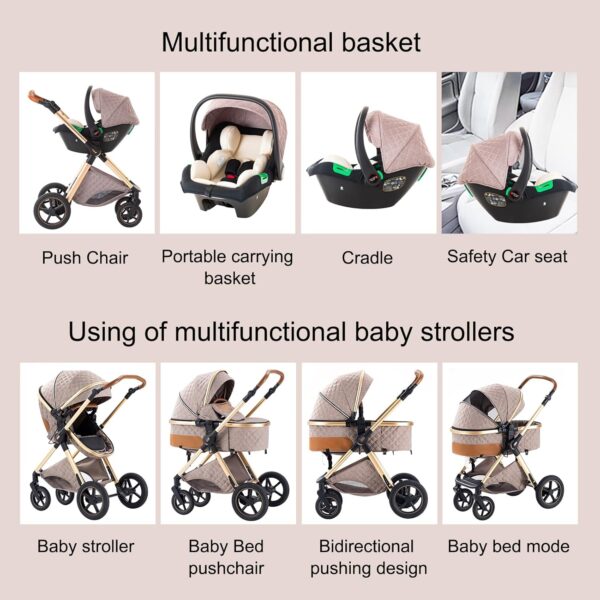 BEBBY Poussette 3 en 1, Poussettes Combinee Portable Pliant en Un Clic,Poussettes Citadines Avec Siege Auto, Poussette Canne Paysage