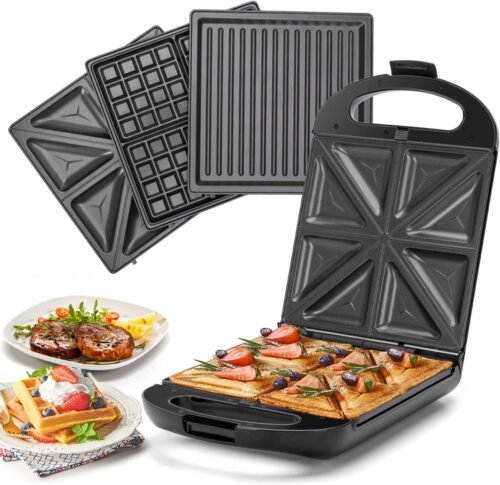 Taylor Swoden Bruno - 3 en 1 : appareil a sandwich, gaufrier, gril. 1200W, 0 BPA. Peut contenir 4 sandwichs, plaques antiadhesives,