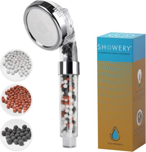 Showery EcoFlow Pommeau de douche haute pression a economie d'eau avec 3 reglages de pulverisation standard pour tous types de douc