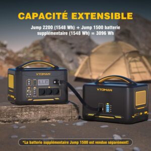 VTOMAN Jump 2200 Portable Electric Station 2200W, 1548Wh Solar Generator, LiFePO4 Battery with Car Battery Booster, Input Power Incr