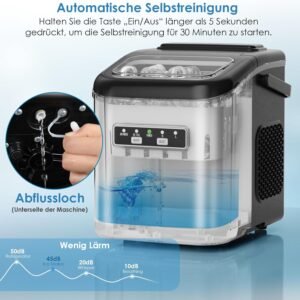Machine à Glaçons - 12 kg/24h, 9 glaçons en 6min, 2 tailles