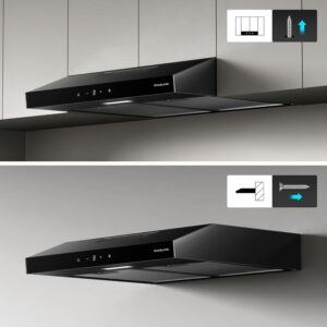 GASLAND Chef SR60BS 60 cm hotte aspirante silencieuse a air recycle 202 m3h, 3 niveaux Touch Control hotte aspirante en acier noir