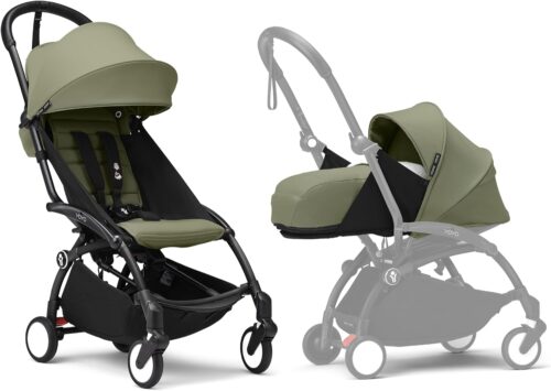 Poussette Stokke YOYO3 avec pack nouveau-ne et pack couleur 6 - Comprend un cadre noir, un pack couleur YOYO 6 (Olive) et un pack