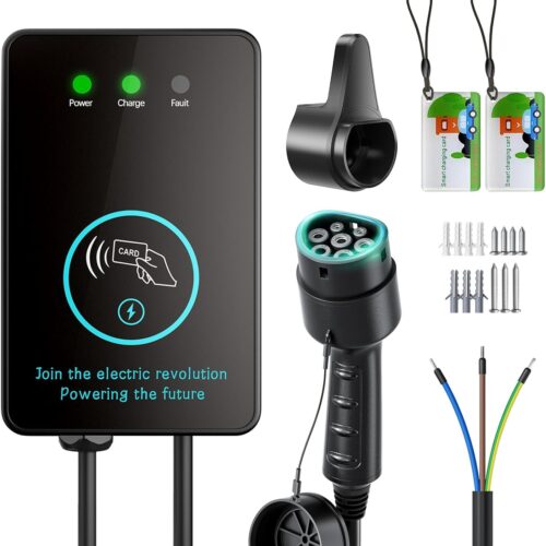 Evjuicion Electric Vehicle Charging Station 7kW, Single Phase 32A Fast Charging Station for Electric Car with RFID Cards, LED Indica
