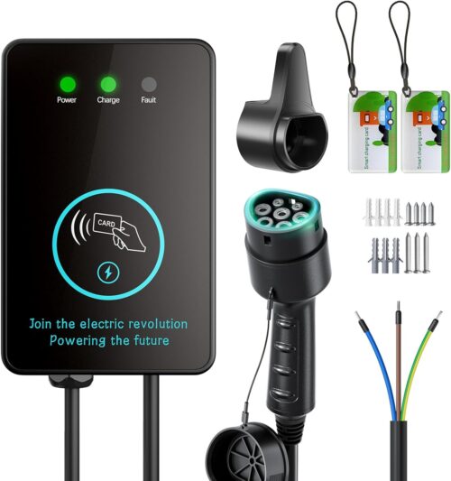 Evjuicion Electric Vehicle Charging Station 7kW, Single Phase 32A Fast Charging Station for Electric Car with RFID Cards, LED Indica