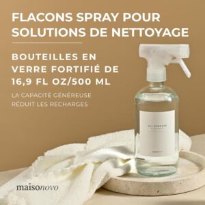 MaisoNovo vaporisateur en verre pour le nettoyage - 500 ml transparent lot de 2 avec 16 etiquettes - pulverisateur - spray vide - Sp