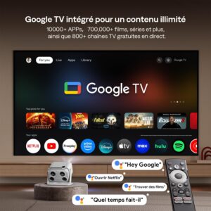 Aurzen Boom 4-in-1 Mini Video Projector with Google TV, Support 4K, Home Cinema Outdoor Projector, 20W Dolby Audio, 500 ANSI, ToF