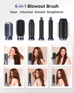 Air Styler 6 In 1 Hair Styler avec Seche Cheveux, Brosse Soufflante, Brushing Brosse Soufflante, Brosse Lissante Cheveux, Boucleur a