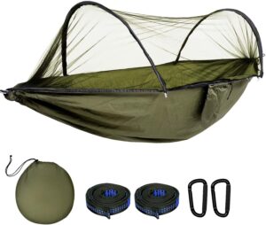 GLOSKIN Hamac de Camping, Hamac de Voyage Ultra-Leger 270 140 cm,Hamac Moustiquaire, Hamac Robuste et Durable avec Sac de Rangemen