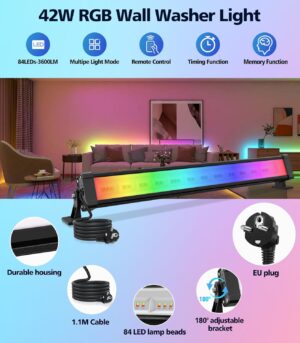 MEIHUA Projecteur LED RGB Barres 42W 2Pack Spot LED Couleur Telecommande, 10 Couleurs 30 Modes, Luminosite Reglable, Etanche IP66,