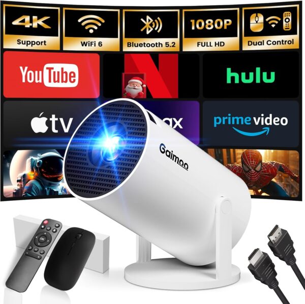 Built-in App 2025 Projector Projector Portable Mini Projector Dual Control with Mouse Android TV WiFi 6 BT5.2 180 Rotation HDMIT