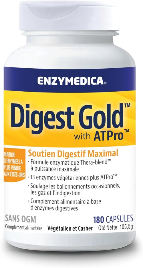 Enzymedica, Digest Gold, Formule Enzymatique A Action Rapide, Reduit Gaz Et Ballonnements, Ameliore L'Absorption Des Nutriments Et L