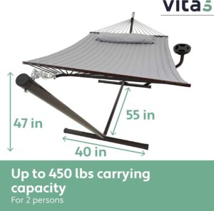 Vita5 Hamac sur Pied 2 Places avec Coussin, Hamacs Double Portable, Support Solide en Acier revetu, Charge Max de 200 Kg, Hauteur Re