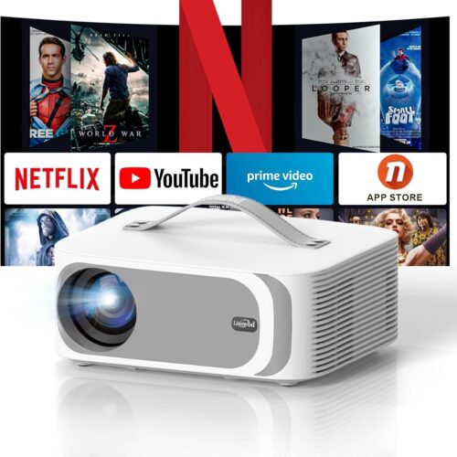 4K Video Projector Netflix CertifiedDolby Audio: 1080P Native 36000Lux Video Projector with Movin, 4D4P Keystone, Electric Focus,