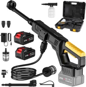 Nettoyeur Haute Pression sans Fil, 50 Bar Nettoyeur Haute Pression sur Batterie avec 2 x 3,0 Ah Batteries, Buse 6 en 1, Moteur en Cu