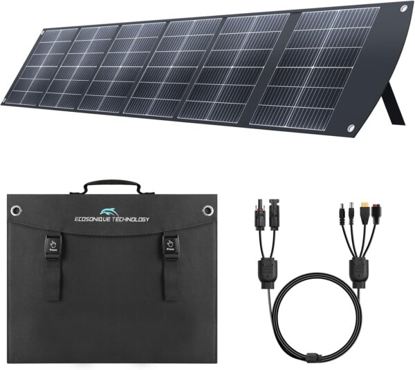 Ecosonic 200W Portable Foldable Solar Panel with Stand, USB-C PD3.0 USB-A QC3.0, MC4 Multiple Output for Power Stations, Generat