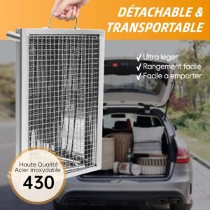 71E6E-kFH5L._AC_SL1500_.jpg SunJas Barbecue Charbon de Bois INOX Ajustable Barbecue Demontable en Acier Portable BBQ Exterieur Grille sur Pied pour Jardin Pique