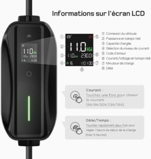 Chargeur voiture électrique 11 kW triphasé 7 m Type 2