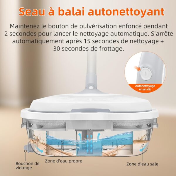 Redkey M1 Balai electrique sans Fil, Auto-nettoyant, reservoir d'eau de 250 ML, LED,capacite de la Batterie de 2200 mAh, pulverisati