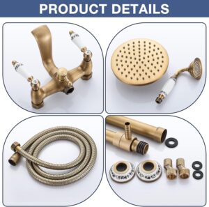 SINKTORY Retro Brass Shower Column with Mixer, Shower System Shower Set Wall Mounted Shower Kit with 20 cm Shower Head, Shower, Bath