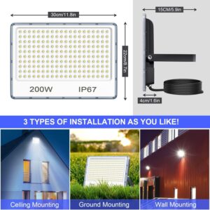 YIQIBRO Spot Projecteur LED Exterieur 200W 20000LM 2 Pieces, IP67 Etanche Lampe Halogene LED Exterieur, 7000K Blanc Froid Phare Exte